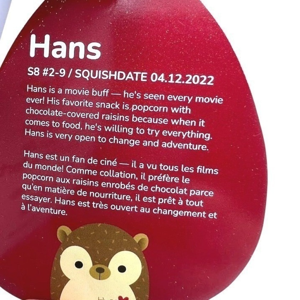 Squishmallows 8" Hans the Hedgehog Valentine Hugs & Squishes Plush NWT - Picture 6 of 6